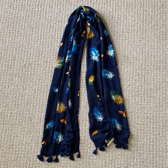 Talbots Navy Scarf with Scattered Feathers - Picture 2 of 5